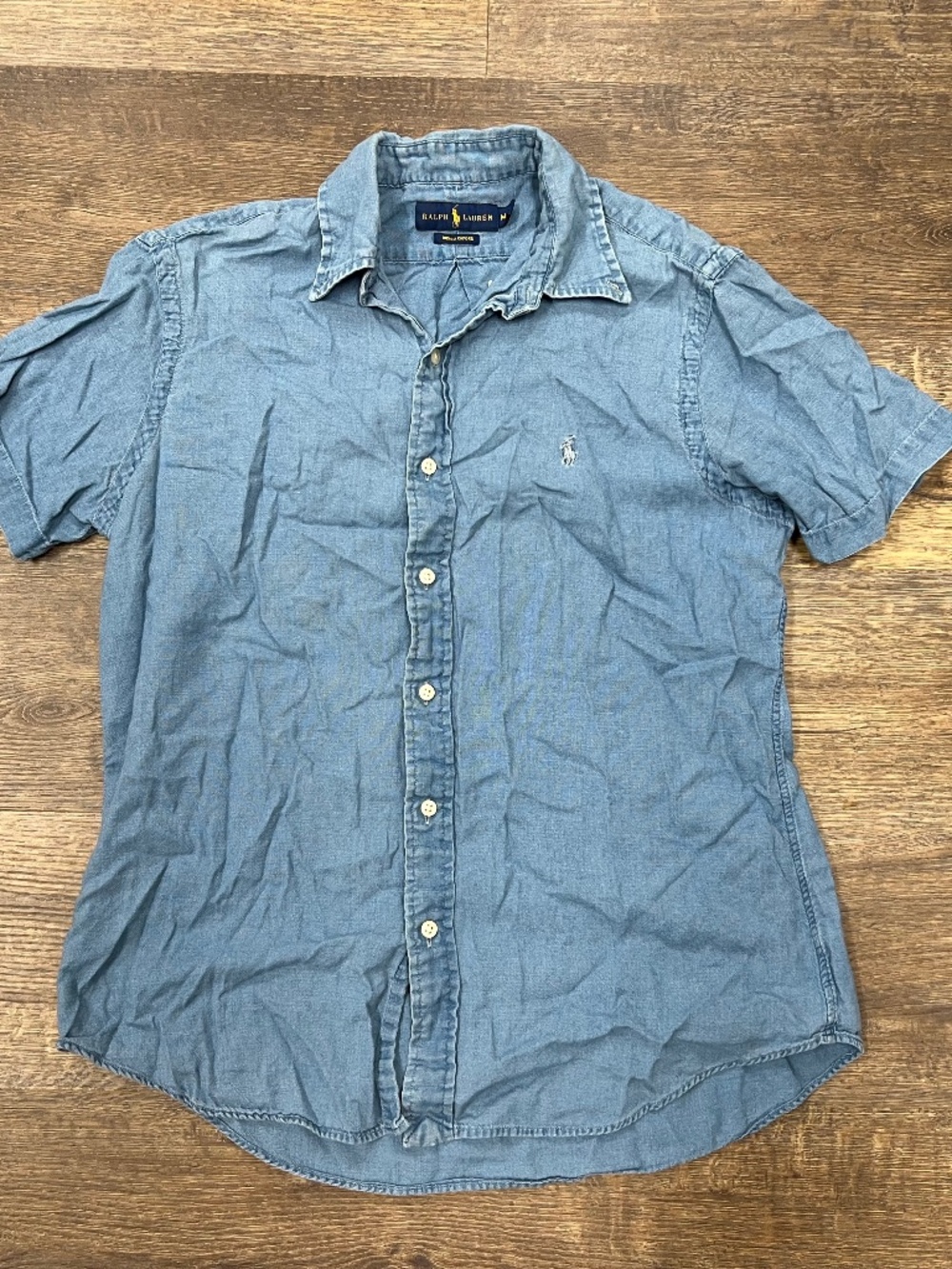 Polo Ralph Lauren Men’s M Indigo Oxford Short Sleeve Button-Up Shirt Chambray